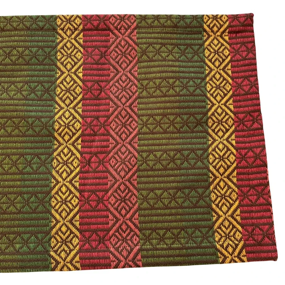 Tag Woven Cotton Table Runner 72x13 Southwest Geometric Green Red Yellow‎ India